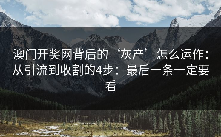 澳门开奖网背后的‘灰产’怎么运作:从引流到收割的4步:最后一条一定要看
